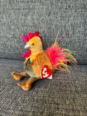 Y2K Zodiac Ty Beanie Baby Colourful Rooster Plush - Multicolour